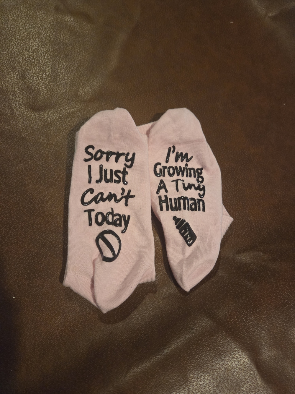 Pink Novelty Socks - 'Sorry I Just Can't Today' / 'I'm Growing A Tiny Human'